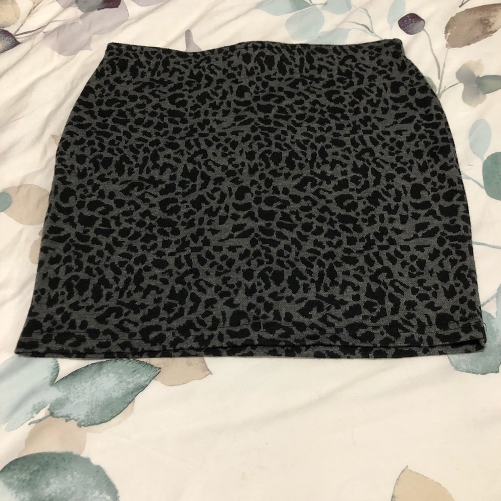SM Dark Grey & Black Leopard Print Mini Skirt